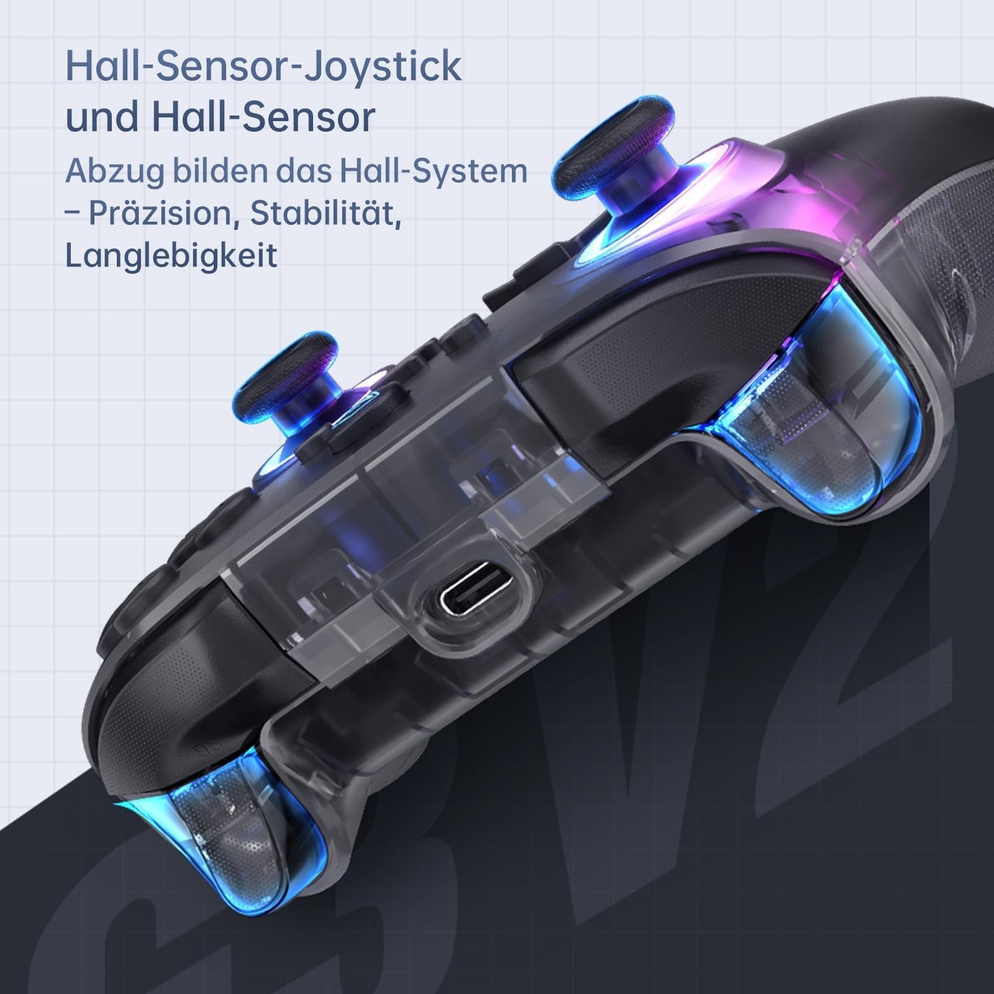 Machenike G3V2 Bluetooth Controller - RGB Lighting, Hall Effect Joysticks, 1000mAh Battery, White PE