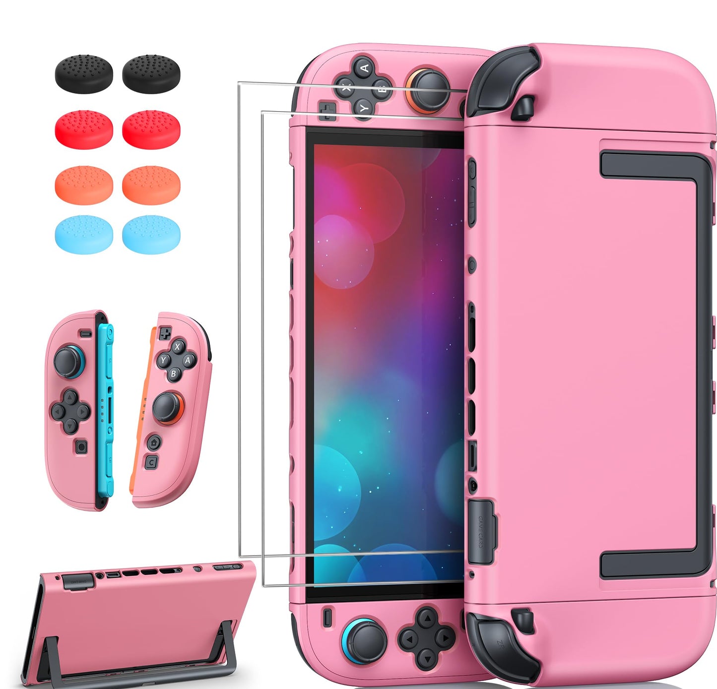 FYOUNG Upgrade Switch 2 Protective Case&Screen Protector Set Dockable Cover Hard Shell for Nintendo Switch 2 2025 Console Accessories Travel-Friendly Kickstand Cutouts(Pink for Switch 2 7.9inch)