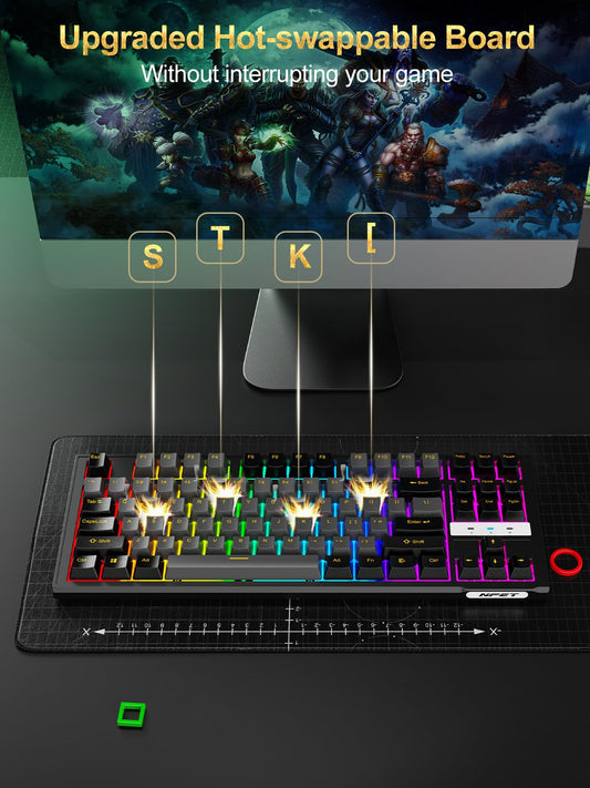 NPET CR87 Mechanical Gaming Keyboard - Hot-Swappable 87-Key, RGB, 45g Red Switches, Anti-Ghosting, Black & Grey