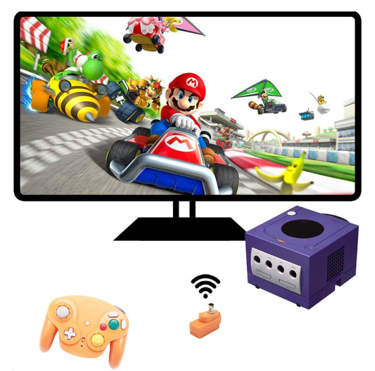 VTone Wireless Game Controller - 2.4G Classic Gamepad for Wii/GameCube - Black and Orange (2 Pieces with Receiver Adapter)