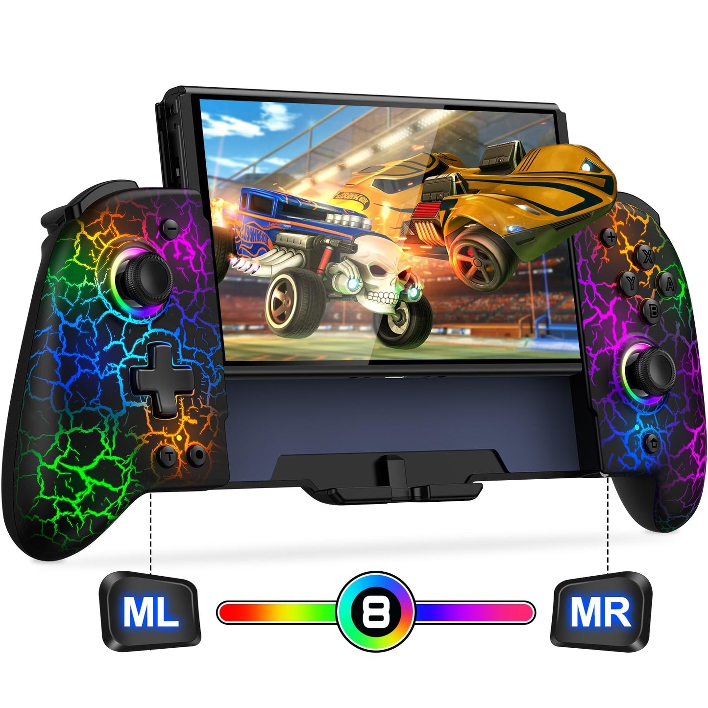 Switch Controller for Nintendo Switch/OLED (No Drift No Deadzone) Hall Effect Joystick Wireless Switch Controller With 9 Lights Color. One-Piece Switch Joypad for Those Who Prefer Handheld Mode