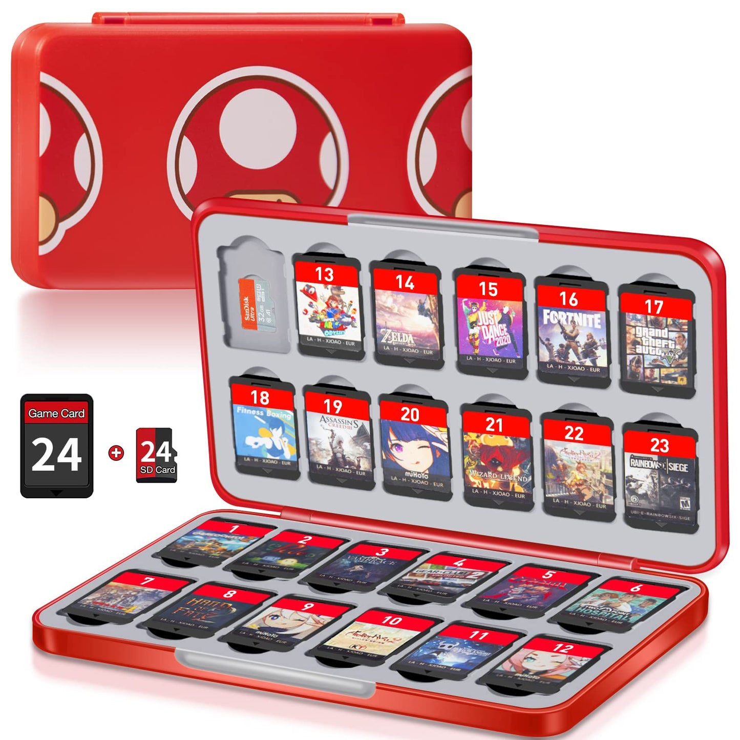 Switch Game Case Holder with 24 refill unit sections and 24 Micro SD Card Storage Slim Portable Game Organizer Tpartyler Gift Accessories with Magnetic Closure Protective Hard Shell and Soft Lining