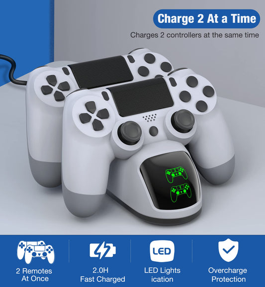 NinJoyGo PS4 Controller Charger Dock Station - Fast 1.8H Charging, White-Green, Model W20