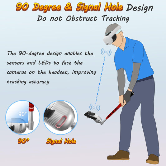 ZHGM VR Golf Club Attachment for Meta Oculus Quest 3 - Tilt Up Red, Aluminum 1:1 Molded Controller Adapter, Right Grip, Model Q3-1