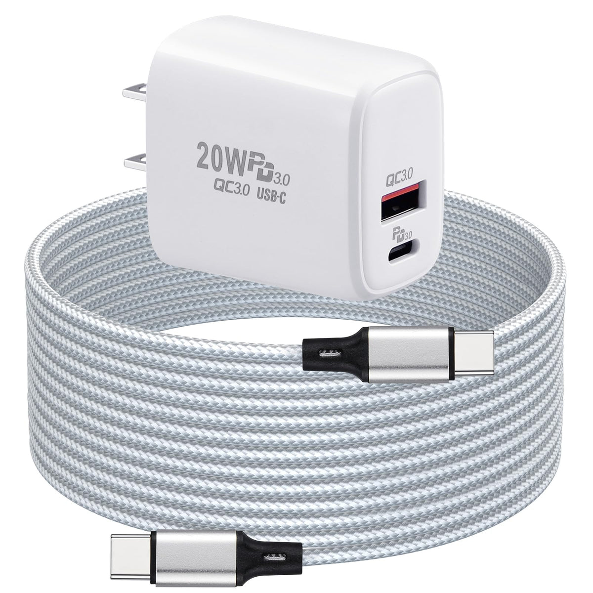 PD 20W USB C Fast Charger Compatible with Meta Quest 3 3S - Dual Port USB + Type C Adapter with 6.6ft C to C Charging Cable for Oculus Quest 2 Headset