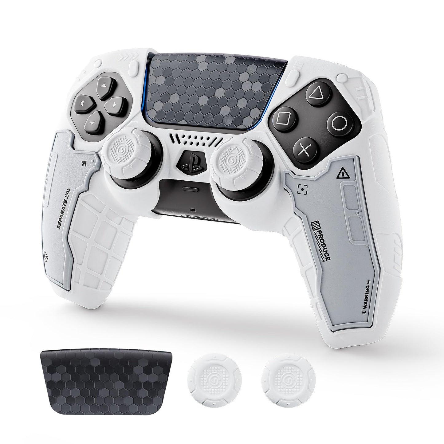 Geekshare G.S.TAC Tactical Compatible with PS5 Controller Skin Set Tactical Silicone Cover for PS5 Wireless Controller with 2 Thumb Grips & 2 Stickers for Monster Hunter Wilds - White