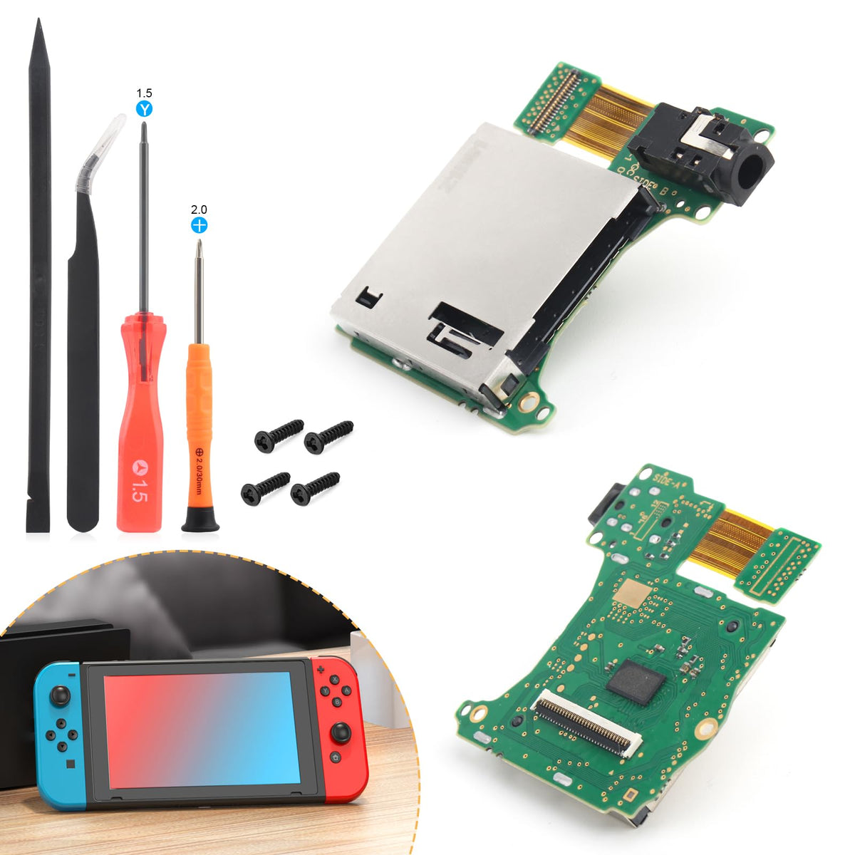 for Nintendo Switch Game Card Reader Replacement for Nintendo Switch HAC-001 Game Card Reader refill unit Slot with Headphone Connector Accessories Parts (with Screws and Repair Tools)