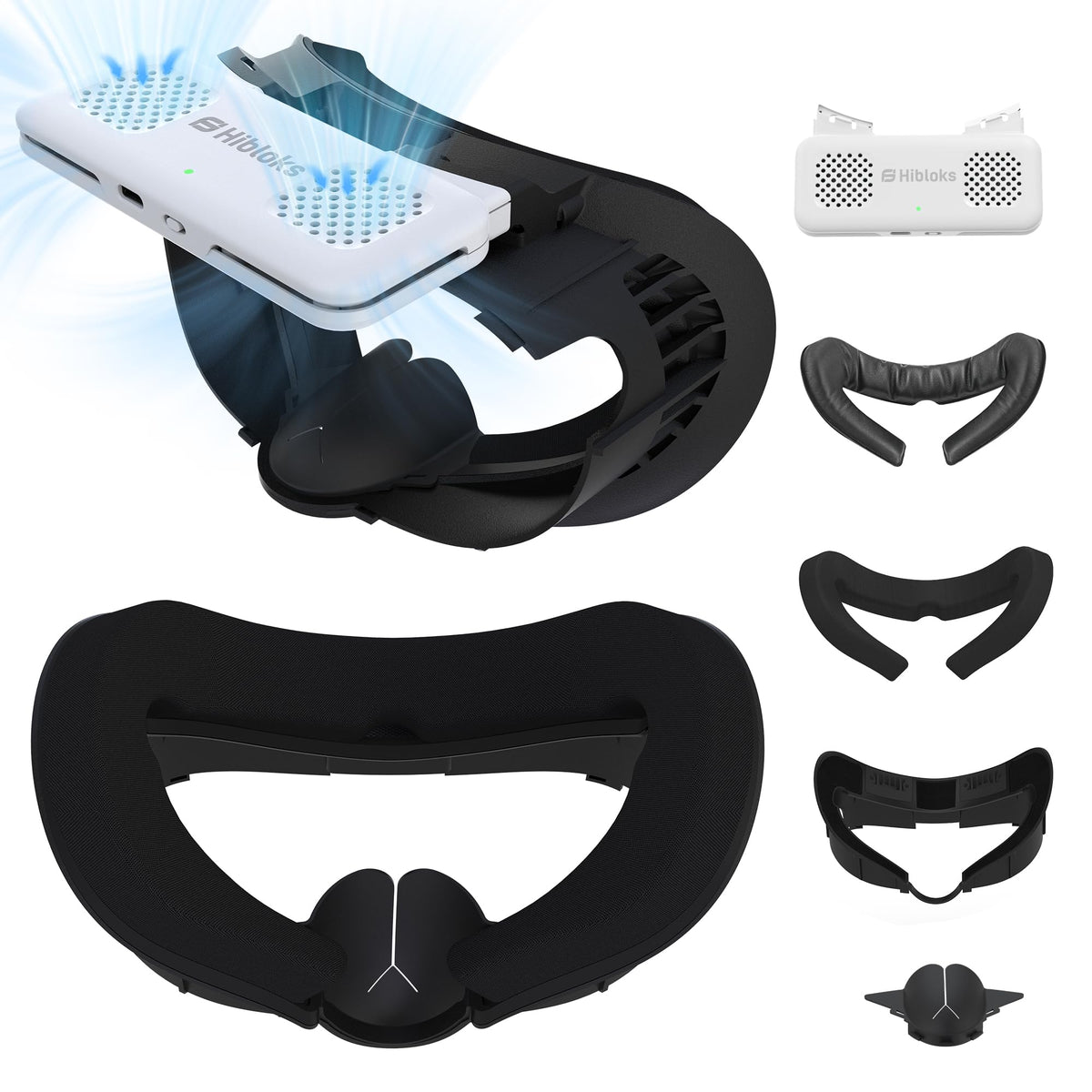 HiBloks Face Cover Pad with Cooling Fan for Meta Quest 3 Accessories 2Pcs Face Cushion Cover Compatible with Oculus Quest 3 Fan Cooler Replacement Facial Interface Relieve Lens Fogging (2 Speeds)