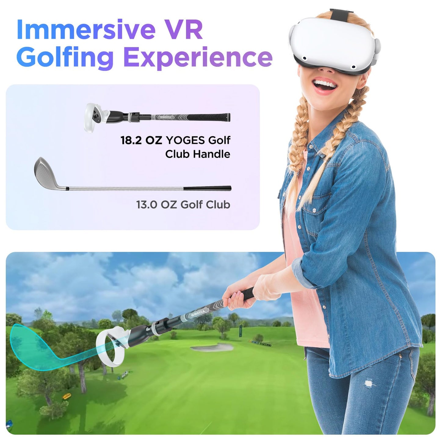 YOGES VR Golf Club Handle for Oculus Quest 2 - Black/Grey, VR Q4 Golf Handle, Ideal for Virtual Reality Golf & Baseball Games