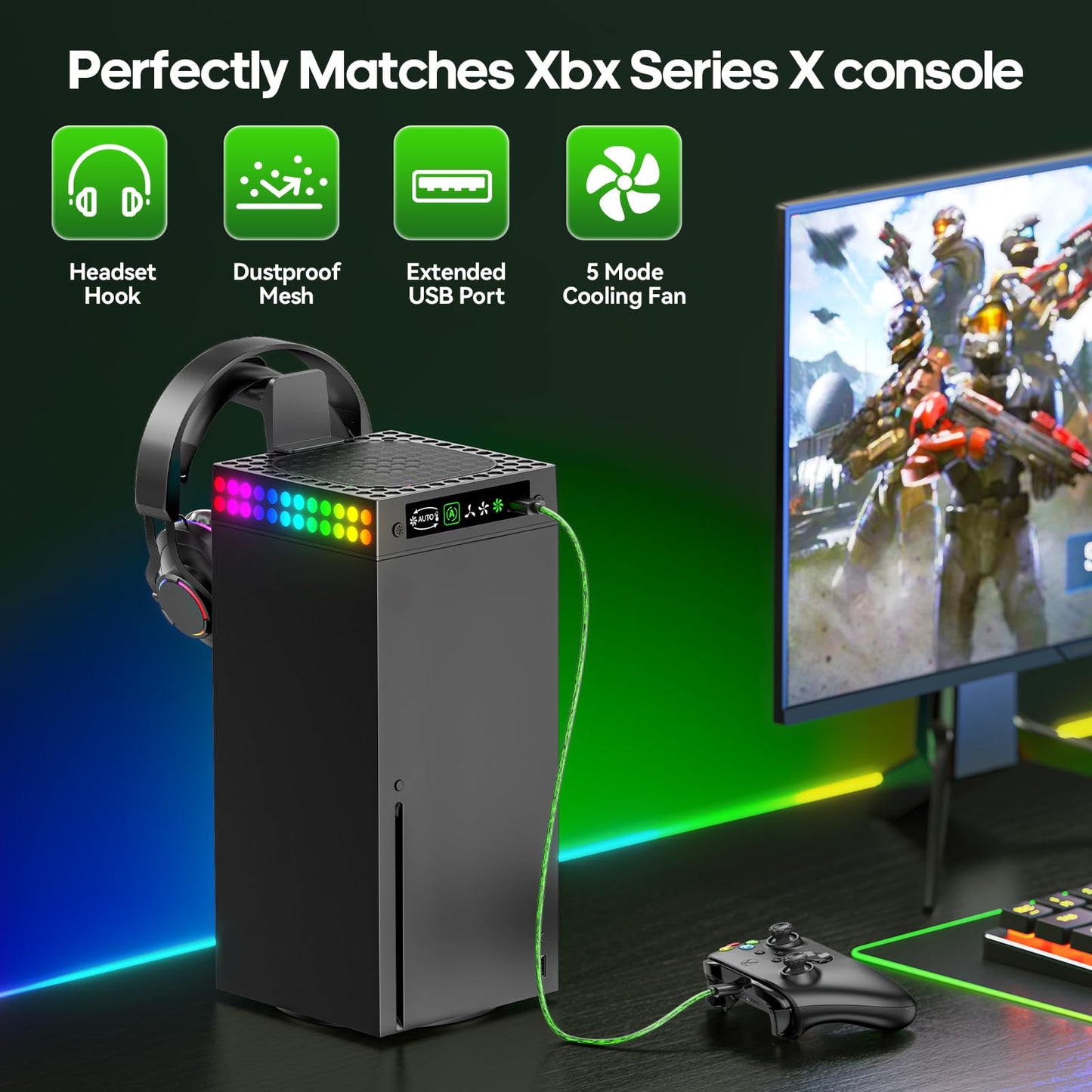 OIVO Xbox Series X Cooling Fan with Auto Mode, Dust Proof, LED, Adjustable, Black