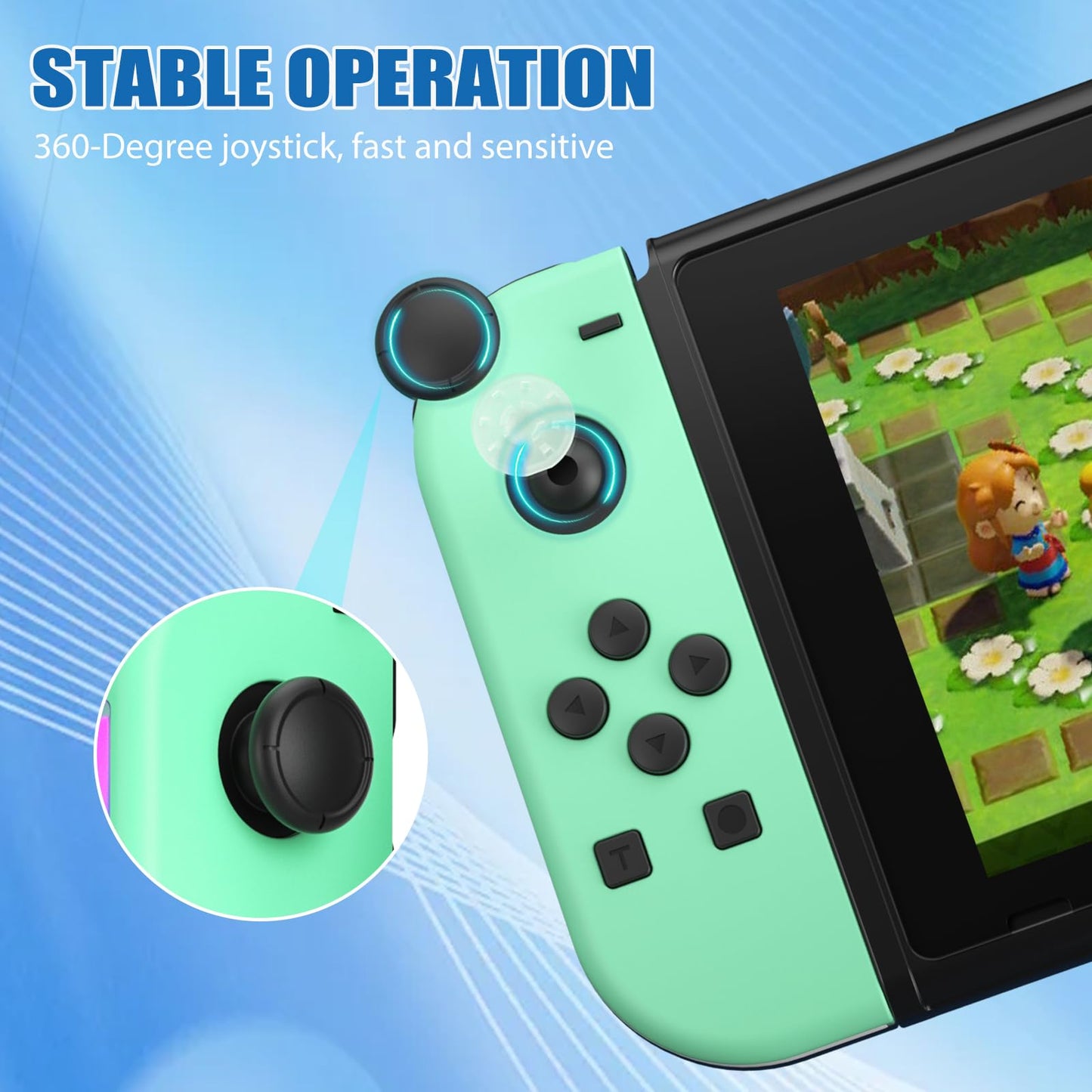 Haiovia Wireless Joycon Controller for Nintendo Switch - Dual Vibration, Motion Control, RGB Lights - Blue/Green, Model 1
