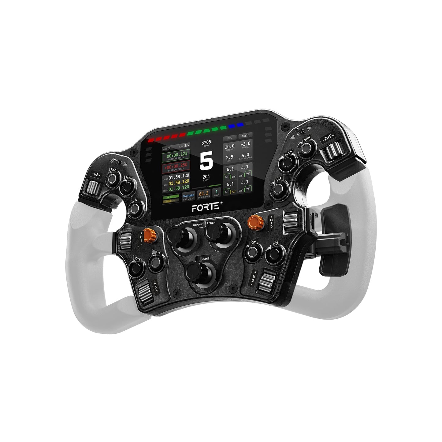 ASETEK Sim Racing Forte Formula Pro Steering Wheel with Raceview Display to PC - LCD touch panel for fast intuitive access to key telemetry - Achieve total control with customizable LEDs & inputs