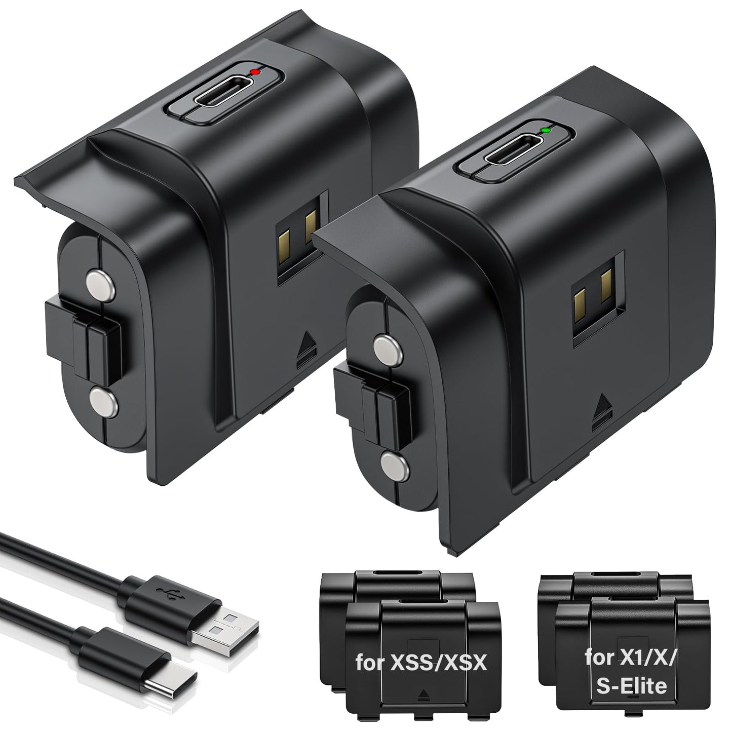 Rechargeable Controller Battery Pack for Xbox 2x4800mWh(2000mAh) Batteries Pack with USB-C Charging Cable for Xbox Series S|X/Xbox One S/One X/One Elite Remote Play and Charge Kit with 4 Cover(2 Pack)