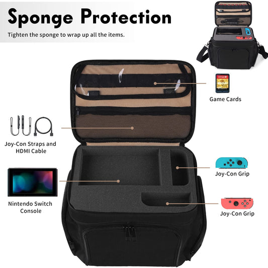 TEFGTER Portable Nintendo Switch Case - Large Black Hard Case for Switch, OLED & Lite with Soft Lining, Model B-1