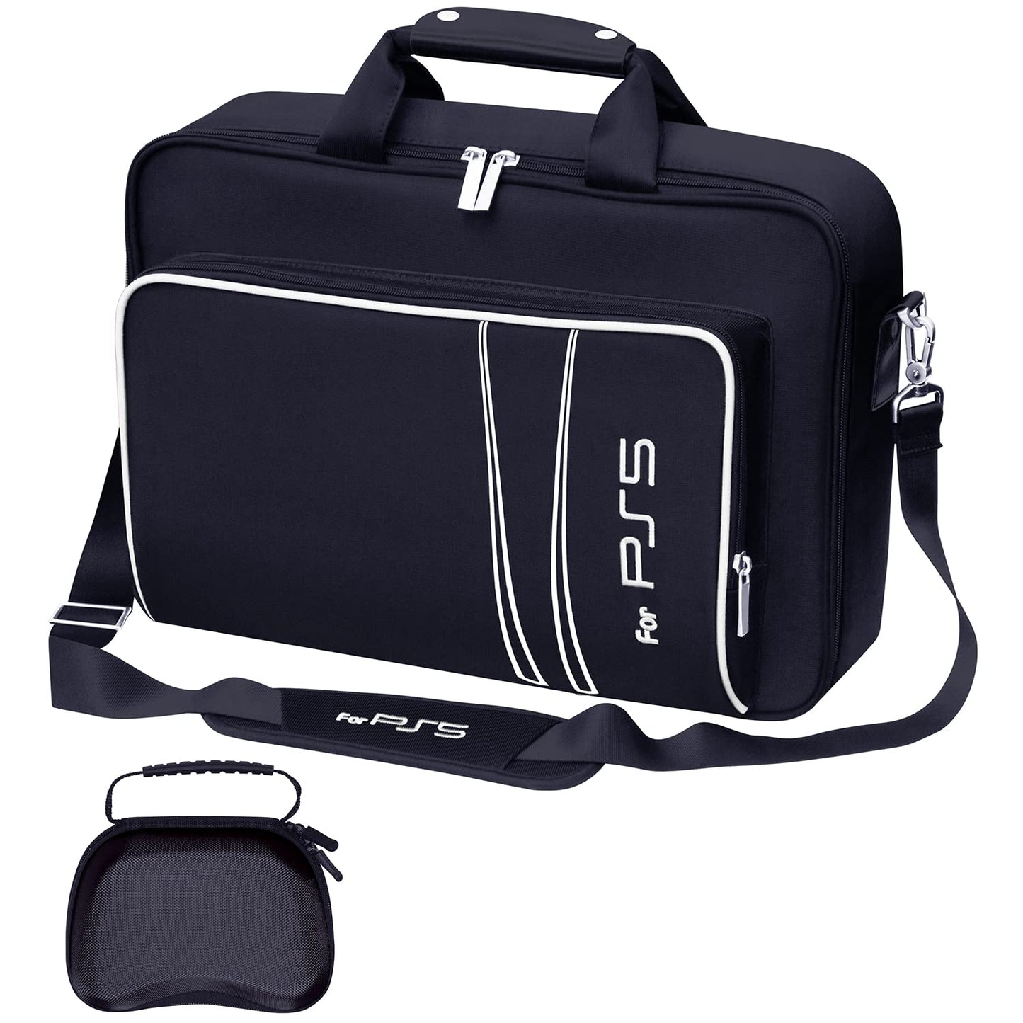 omarando carrying case for PS5Tpartyl Storage Bag for PS5Bag for PS5 console games and AccessoriesIncluded gamepad controller Protective Box (Black-White)