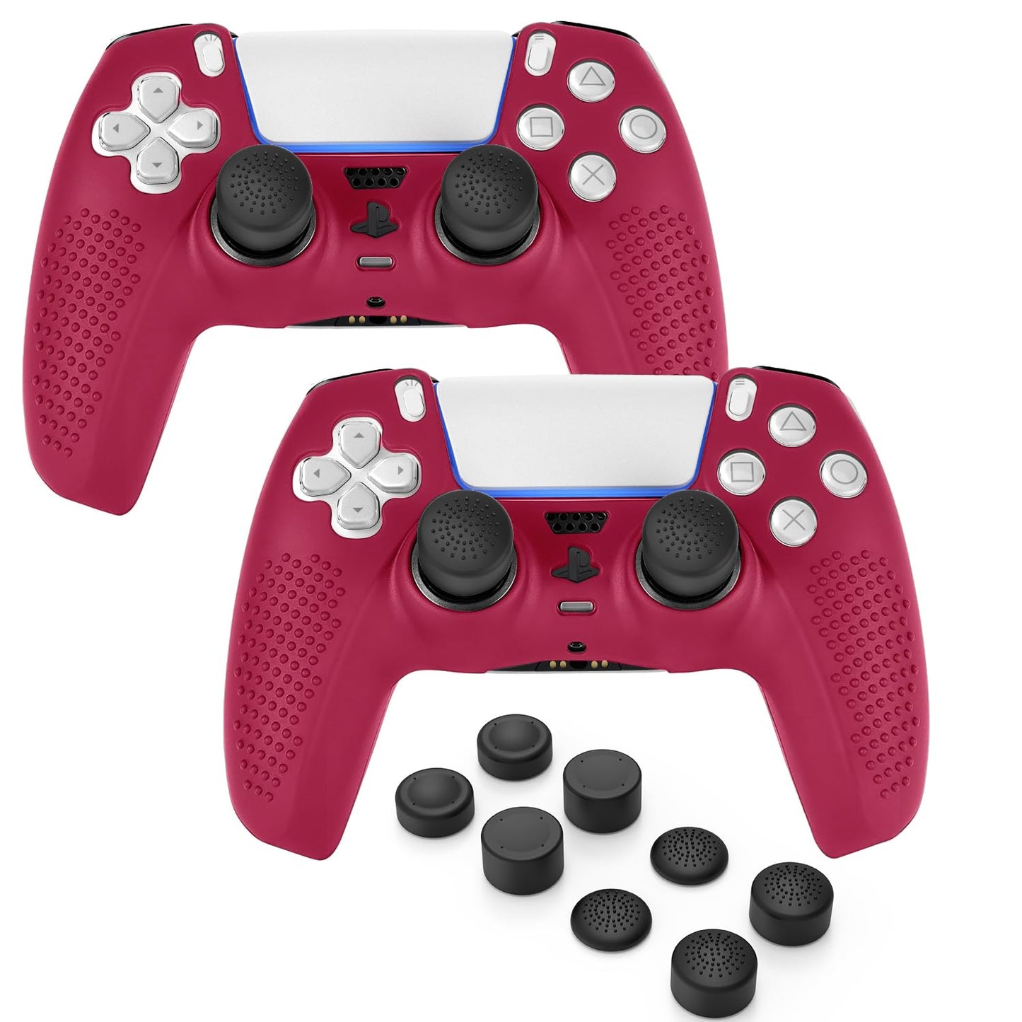 FAMOMI PS5 Controller Skin Anti-Slip Soft Silicone Protective Cover Case for PlayStation 5 Controller Grip Accessories 2 Pack with 8 x Thumb Grip Caps (Cosmic Red)