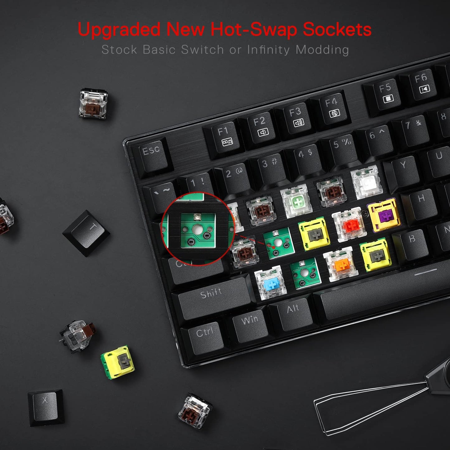 Redragon K556 RGB Mechanical Gaming Keyboard - 104 Keys, Hot-Swap, Brown Switch, Aluminum Base, Black