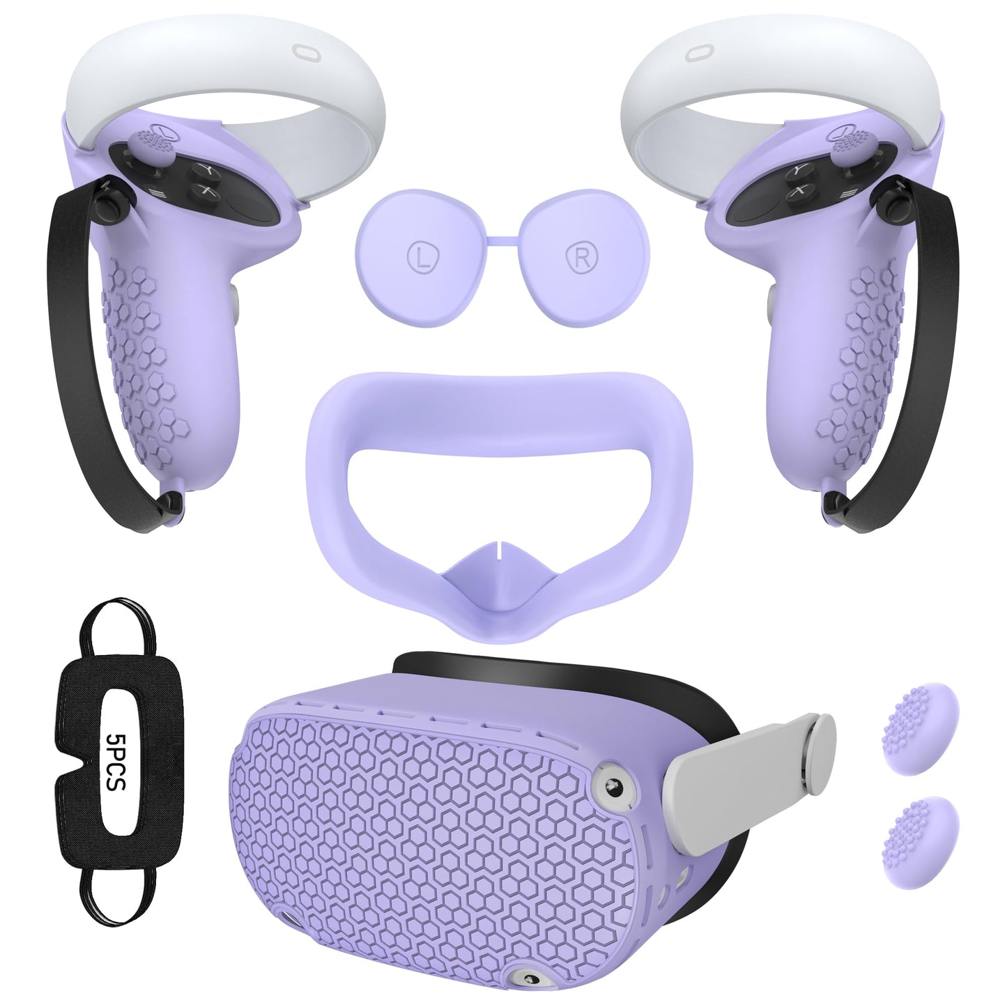 for Oculus Quest 2 Accessories Face Cushion Cover for Quest 2 Contorller Grips Lens Cover VR Silicone Covers VR Shell Cover Thumbsticks Covers for Meta Quest 2 Disposable Eye Cover 5pcs (Purple)