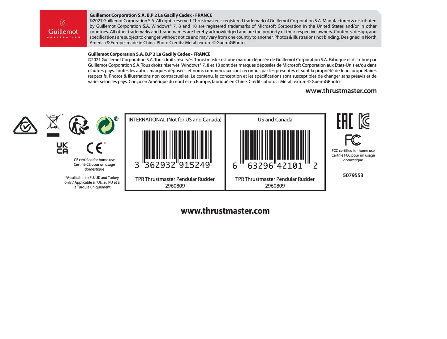 THRUSTMASTER TPR Expert Rudder System for Flight Simulation - Black, 45.6x33.6x41.5 cm, Model 2960809, PC DVD