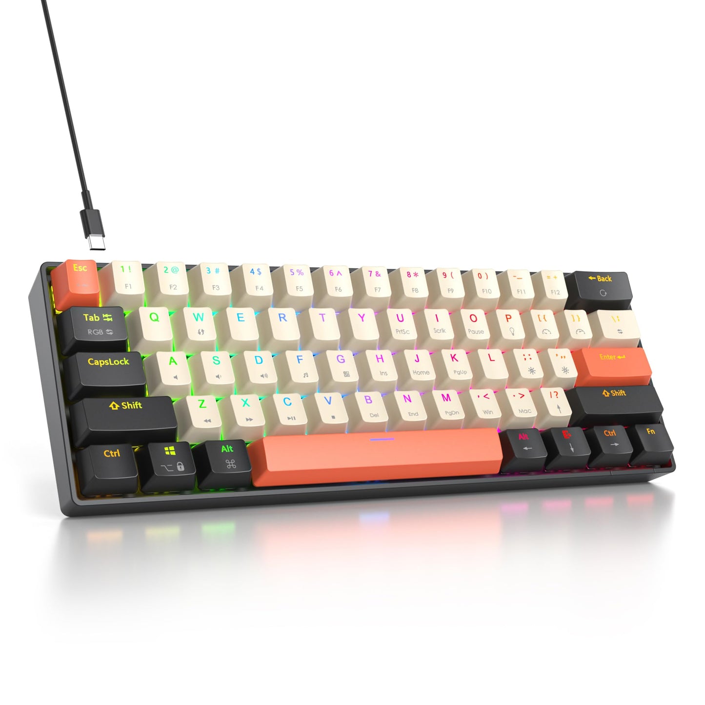 iTastatur 60% Mechanical Keyboard 61-Key Wired Gaming Keyboard with Red Switch RGB Lighting Effect PBT Keycaps Ultra-Compact Mini Keyboard Suitable for Win/Mac(61 Carbon)
