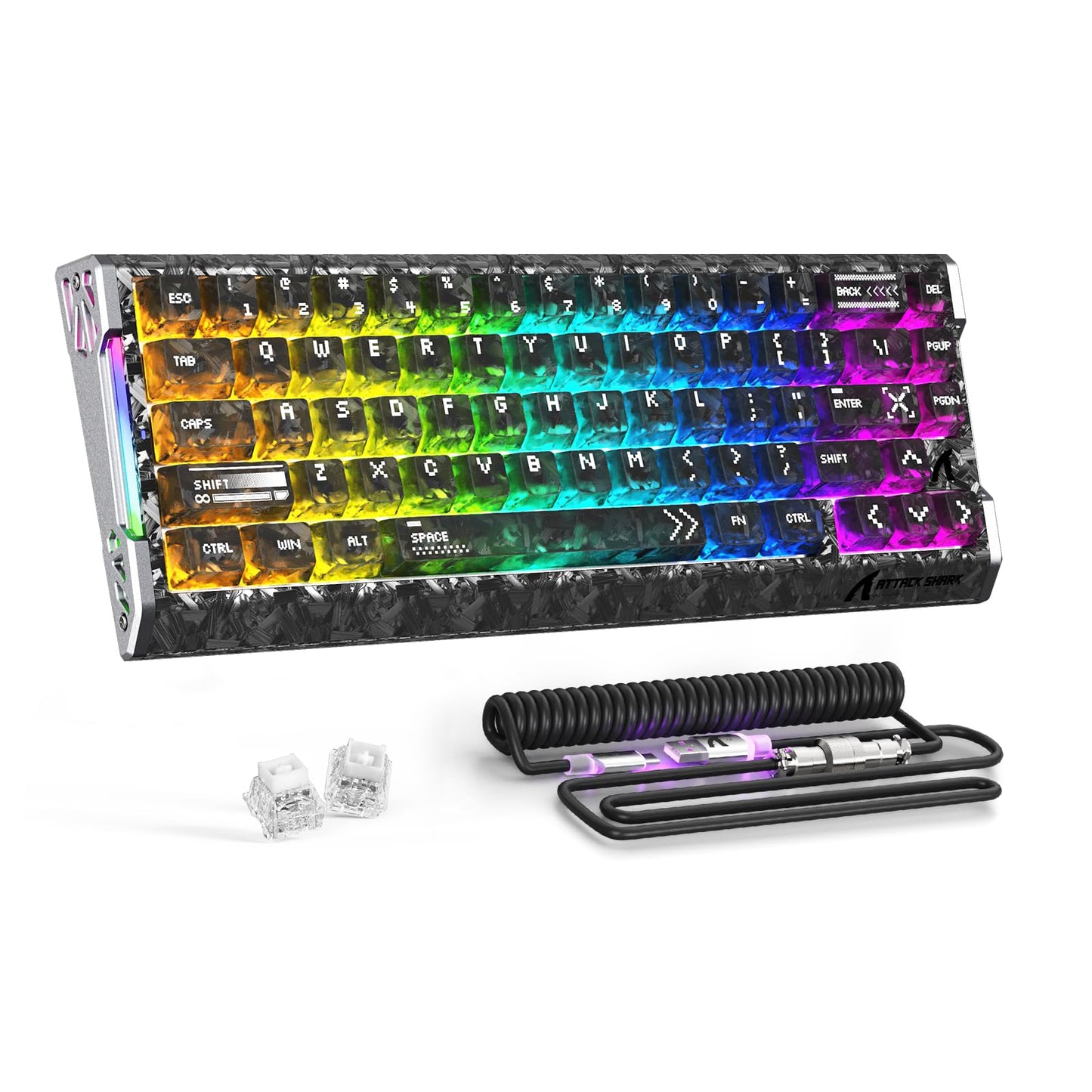 ATTACK SHARK R68 HE Carbon Fiber 8000Hz Rapid Trigger Keyboard 0.005mm RT Accuracy 68 Keys Wired Gaming Keyboard with Magnetic Switch Adjustable Actuation Snap Tap RGB Lighting for PC/Mac Ink