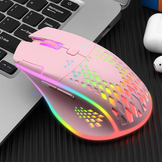 VEGCOO C30 Wireless Gaming Mouse - Silent Click, 3-Level DPI, Rechargeable, Colorful LED Lights, Pink