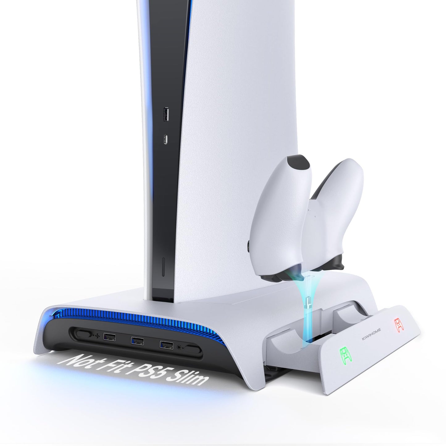 KIWIHOME Cooling Station for PS5 Accessories Upgraded Controller Charging Station with Magnetic Dongles Vertical Stand with RGB for Old PS5 Version Only Not for PS5 Slim and New PS5 Pro