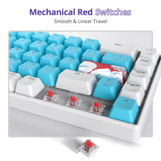 Fogruaden Wired 65% Mechanical Keyboard, RGB Backlit, Ultra-Compact 68 Keys, Red Switch, Blue Color