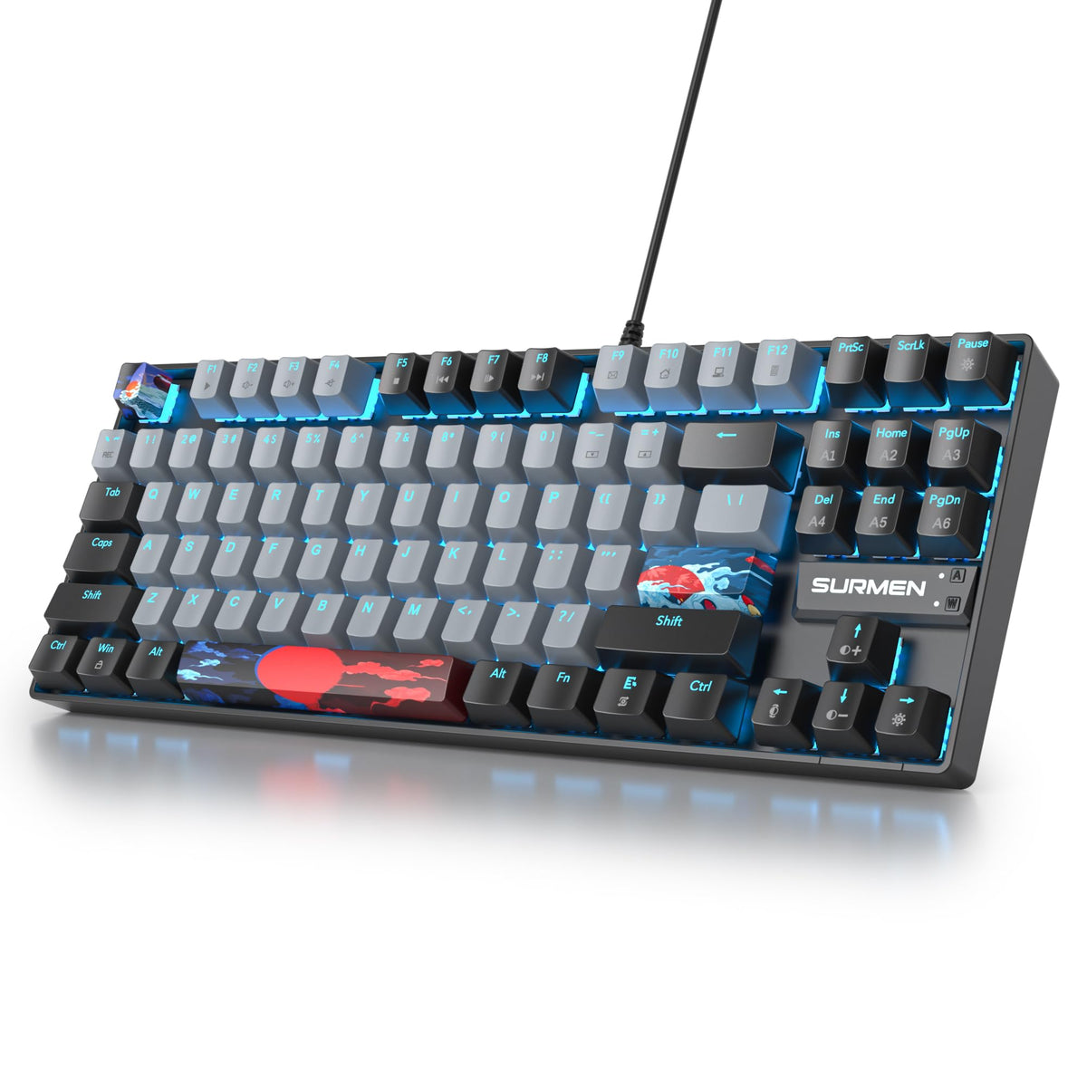 Owpkeenthy 75% Mechanical Gaming Keyboard with Red Switch RGB Backlit Keyboard 87 Keys Compact TKL Wired Computer Keyboard for Laptop PC Gamer Xbox PS (Grey/ 87 Red Switch)