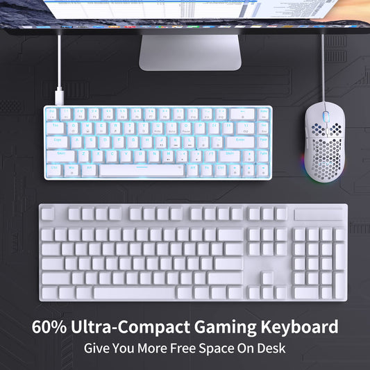 DIERYA T68SE 60% Gaming Mechanical Keyboard, Blue Switches, White, Compact Design for Windows Laptops and PC Gamers