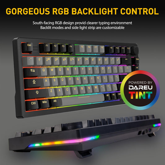 DAREU EK75PRO Wireless Mechanical Gaming Keyboard, RGB, 75%, Hot-Swappable, Gasket Mount, Grey & Black, HIFI Dream Switch