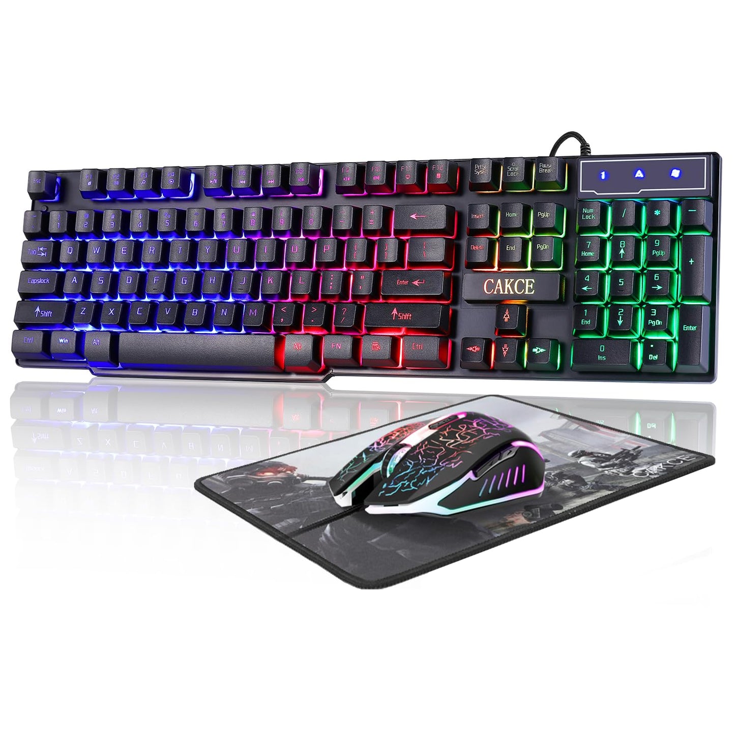 Cakce RGB Gaming Keyboard & Colorful Mouse Combo, USB Wired, LED Backlight, Black