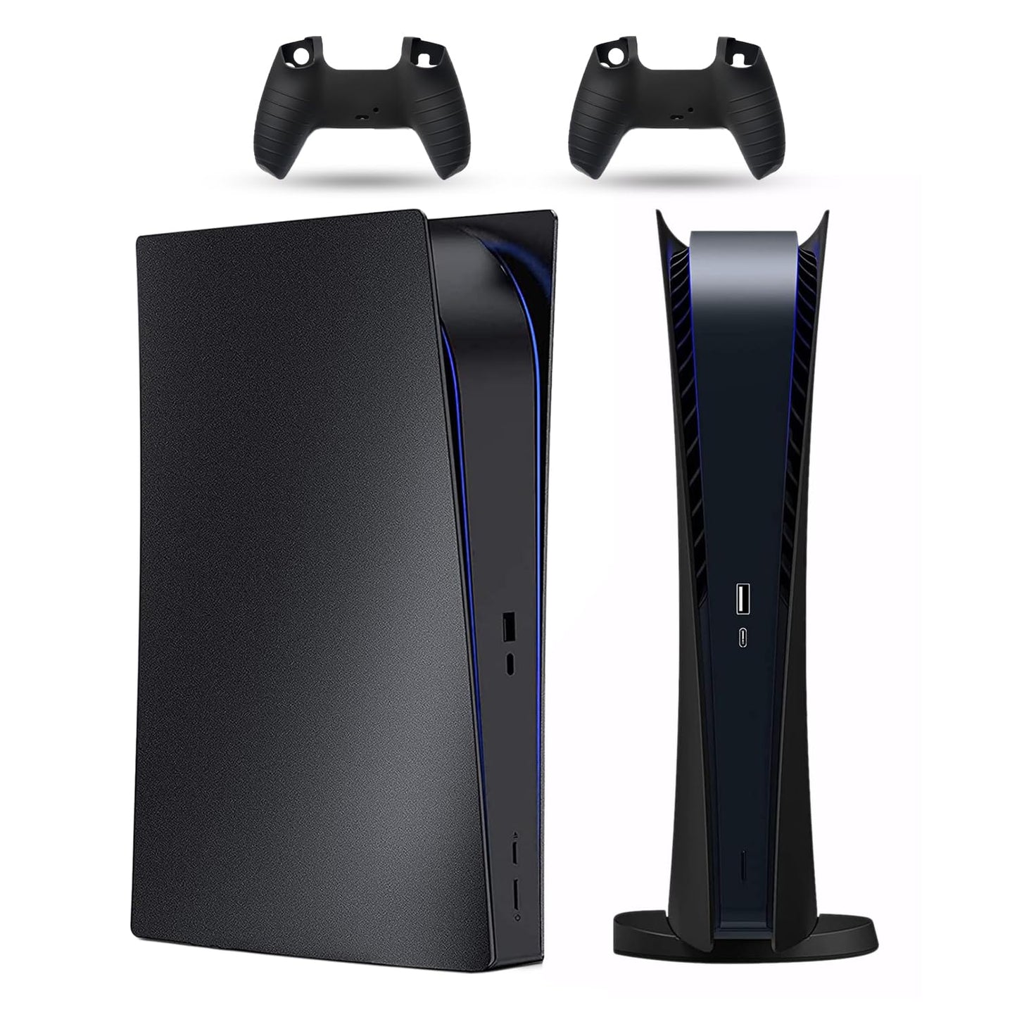 PEYANZ Faceplate for PS5 (Digital Edition) Cover Plate ABS Shell Printed Logo Matt Skin with Extra 2 Controller Silicone Covers