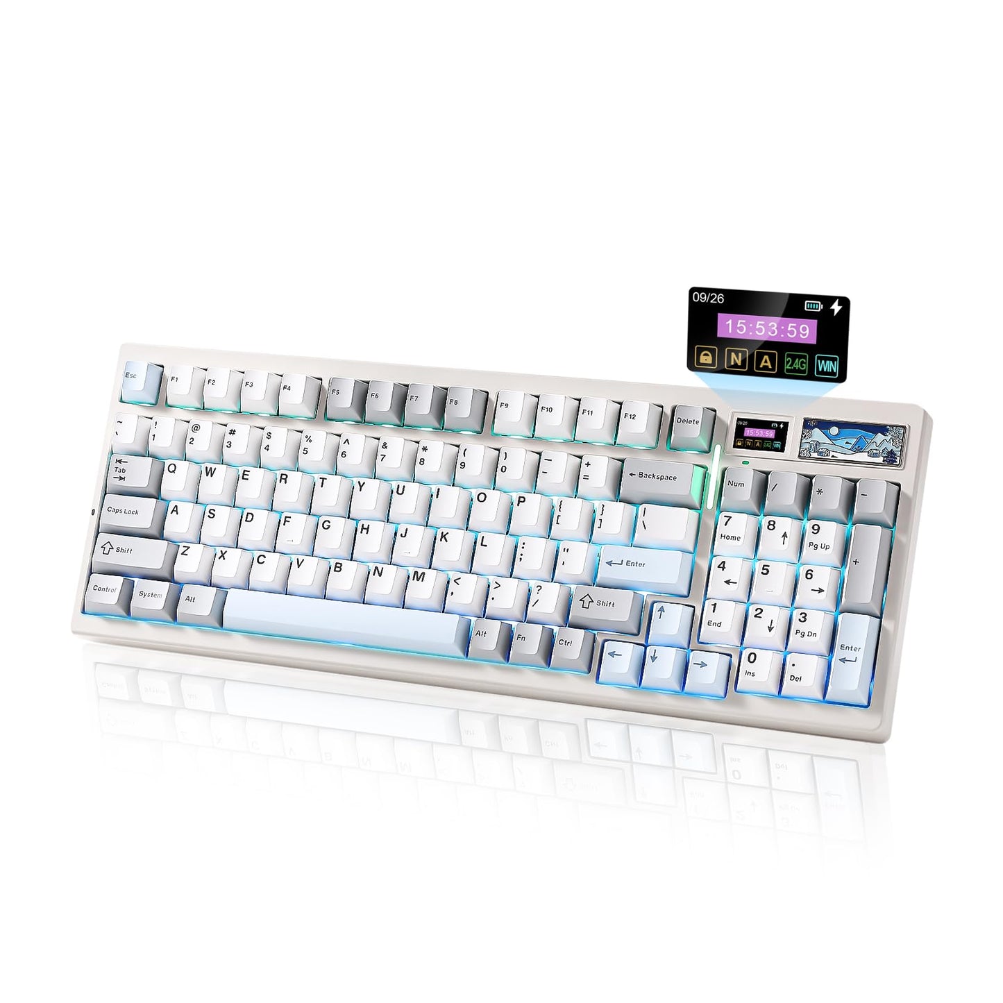 YUNZII IF99 Wireless Mechanical Gaming Keyboard with Smart LCD Display QMK/VIA Programmable BT/2.4G/USB-C Gasket Mounted Hot Swap RGB 96% Layout for Mac/Win (White Cocoa Cream V2 Switch)