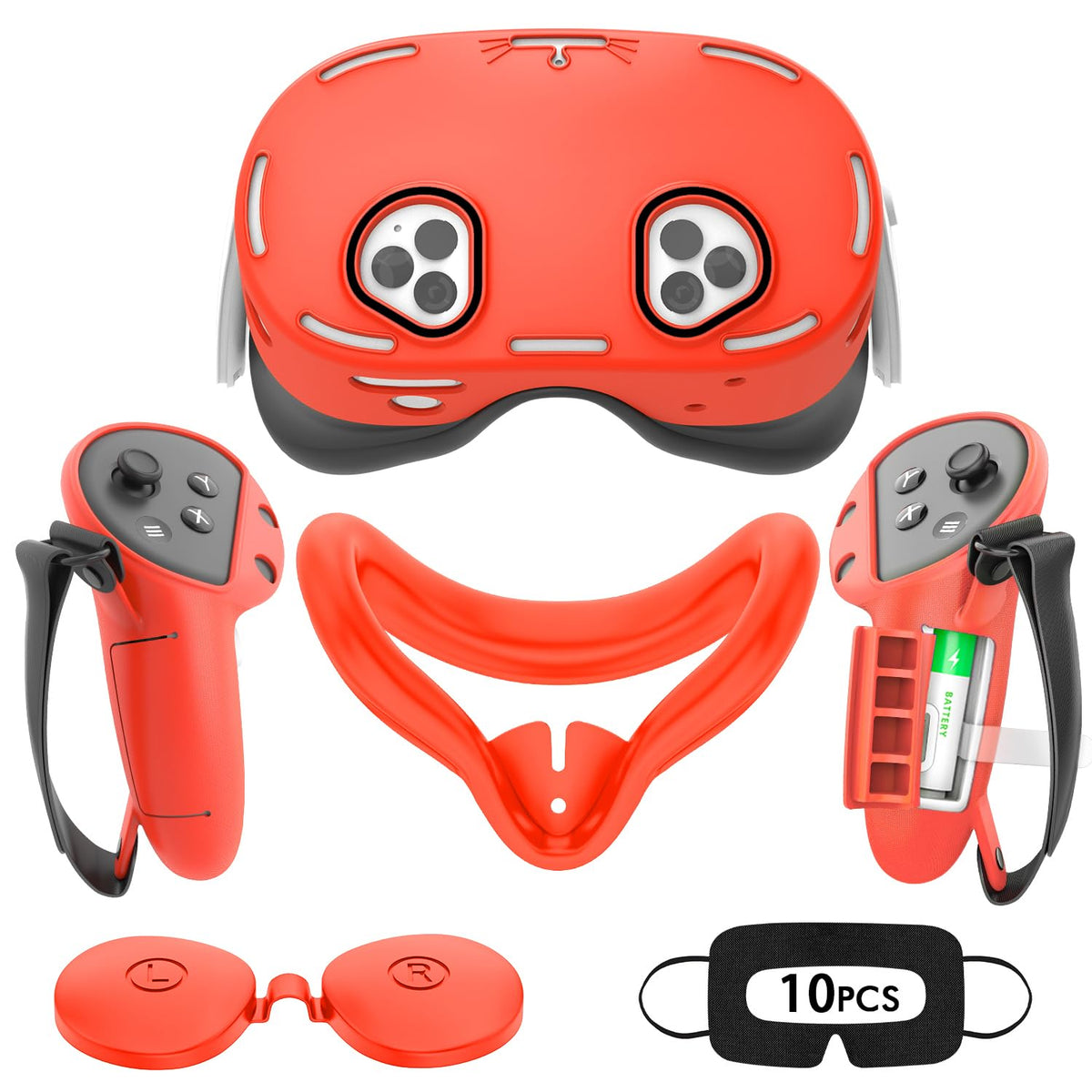 Rechale Silicone Set Compatible With Oculus/Meta Quest 3S - VR Accessories Protective Cover Set Includes Controller Grip Face Cover VR Shell (Red)