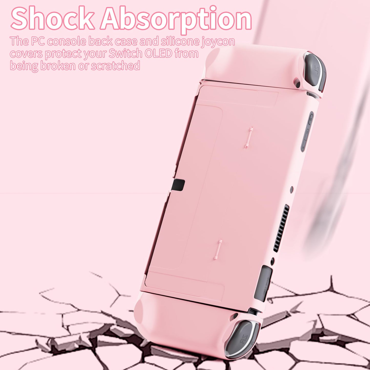 RHOTALL 3 in 1 Dockable Protective Case for Nintendo Switch OLED - Pink, Shock-Absorption, Anti-Scratch Design, Model 01
