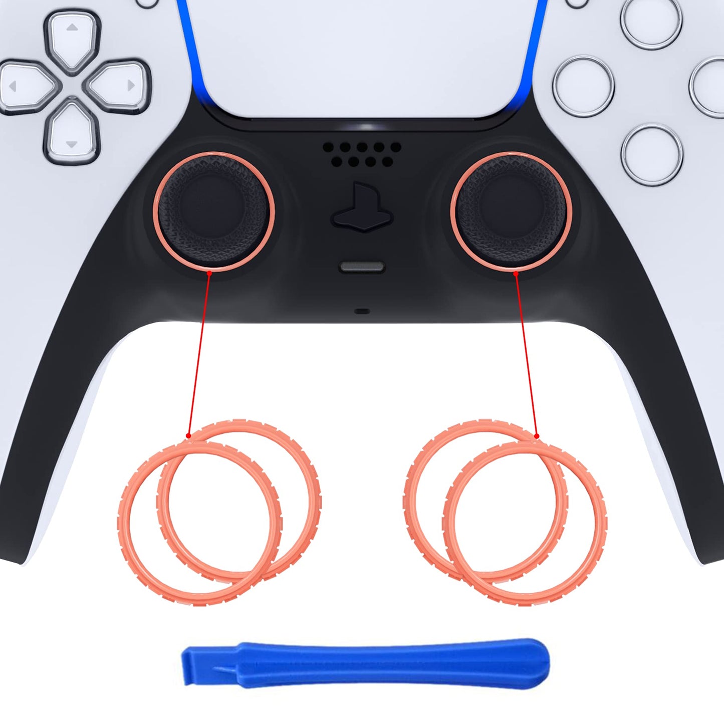 eXtremeRate Coral Replacement Accessories for PS5 Controller Custom Accent Rings for PS5 Controller - Controller NOT Included