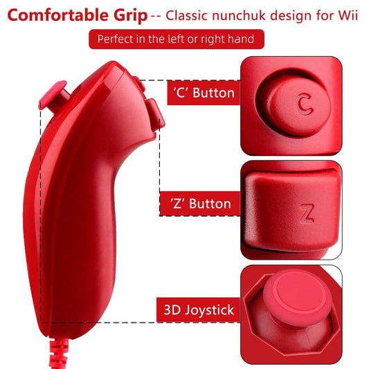 OSTENT Wired Nunchuck Controller for Nintendo Wii, Motion-Based, Red, Model Rouge