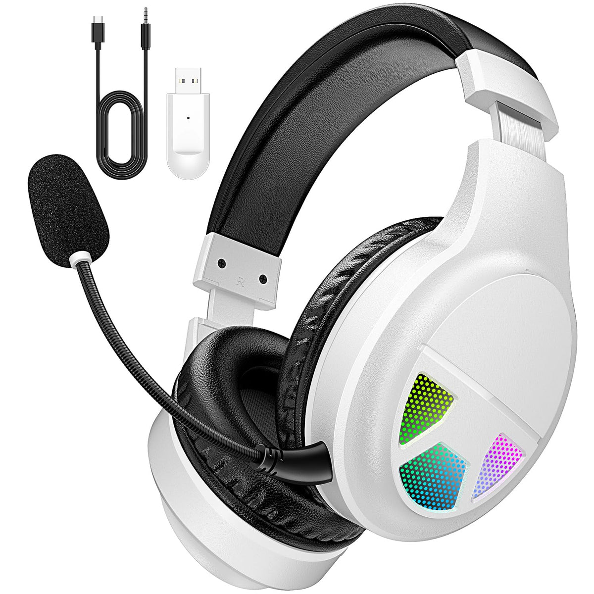 WiseWing 2.4GHz Wireless Gaming Headset for PC, PS5, PS4, Switch, USB Gaming Headphones with Noise Canceling Microphone, Bluetoo