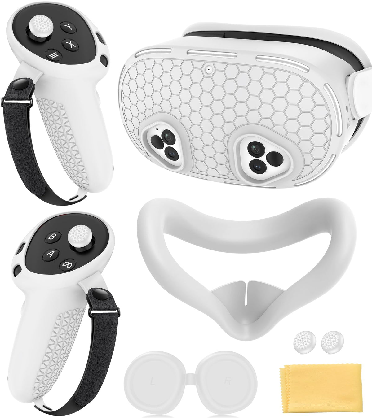 Silicone Set Compatible With Meta Quest 3S Accessories: VR Protector Face Cover Controller Grips Front Shell Headset Cover Lens Protective Cover (White) - Not Fit Quest 3S