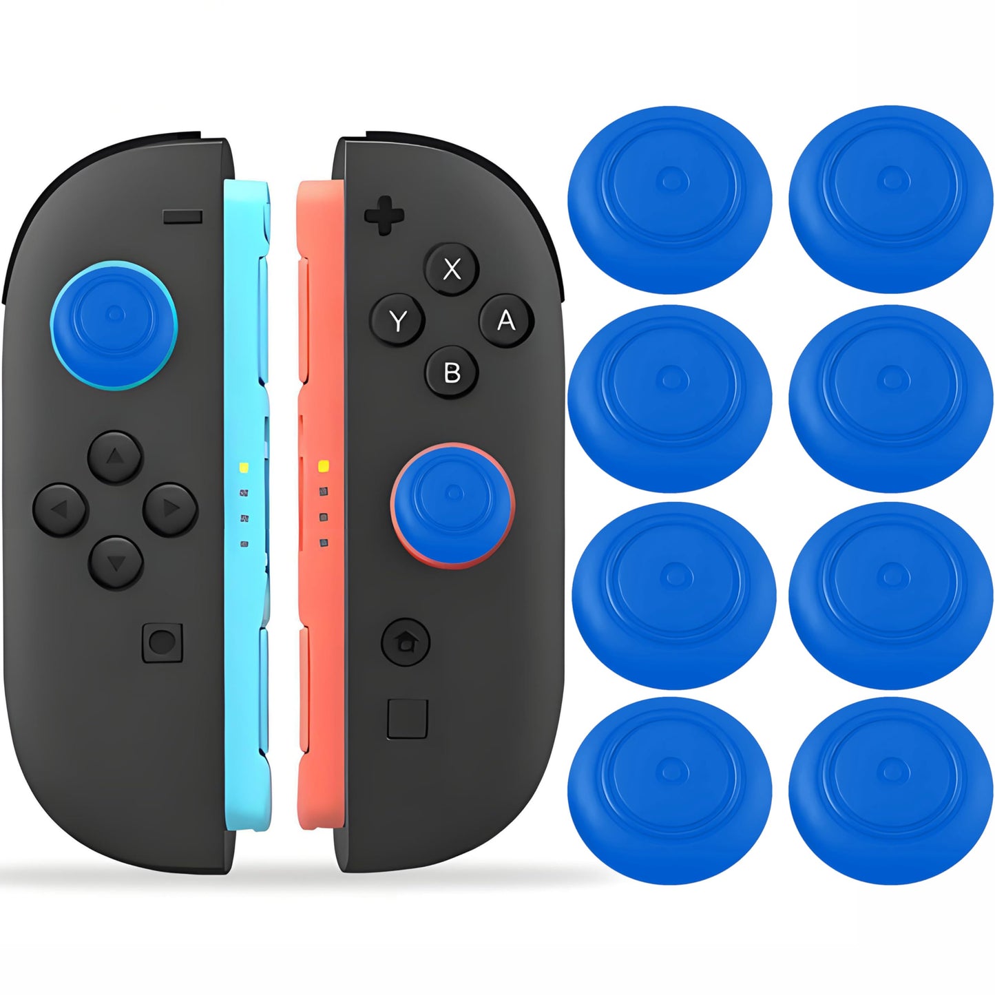 QUBAMG 8 Pack Thumb Grips for Nintendo Switch 2 (2025)& Pro Controller-Silicone Joystick Covers & Button Caps-Anti-Slip Ergonomic Stick Accessories for Joycon Blue