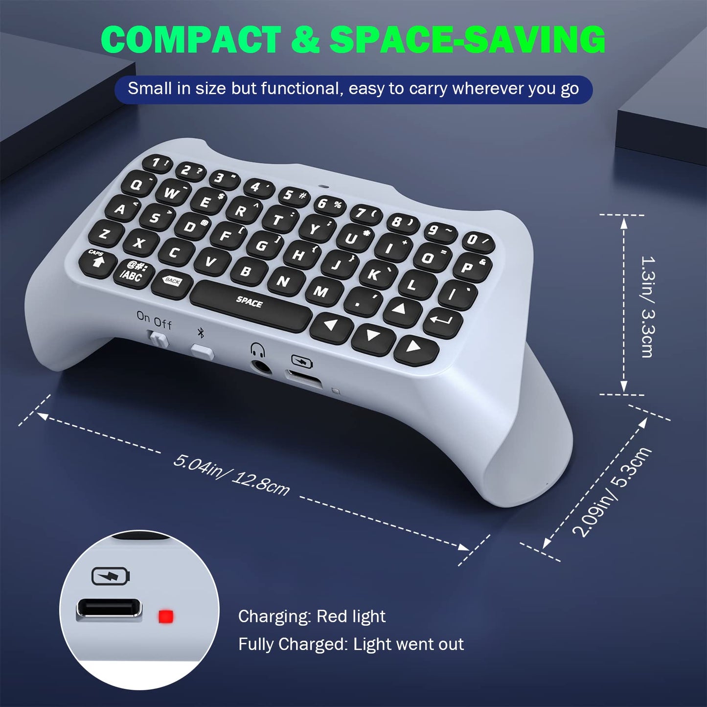 MoKo Bluetooth Wireless Mini Keypad Chatpad for PS5 Controller, Green Backlight, Off-white, Built-in Speaker & Audio Jack