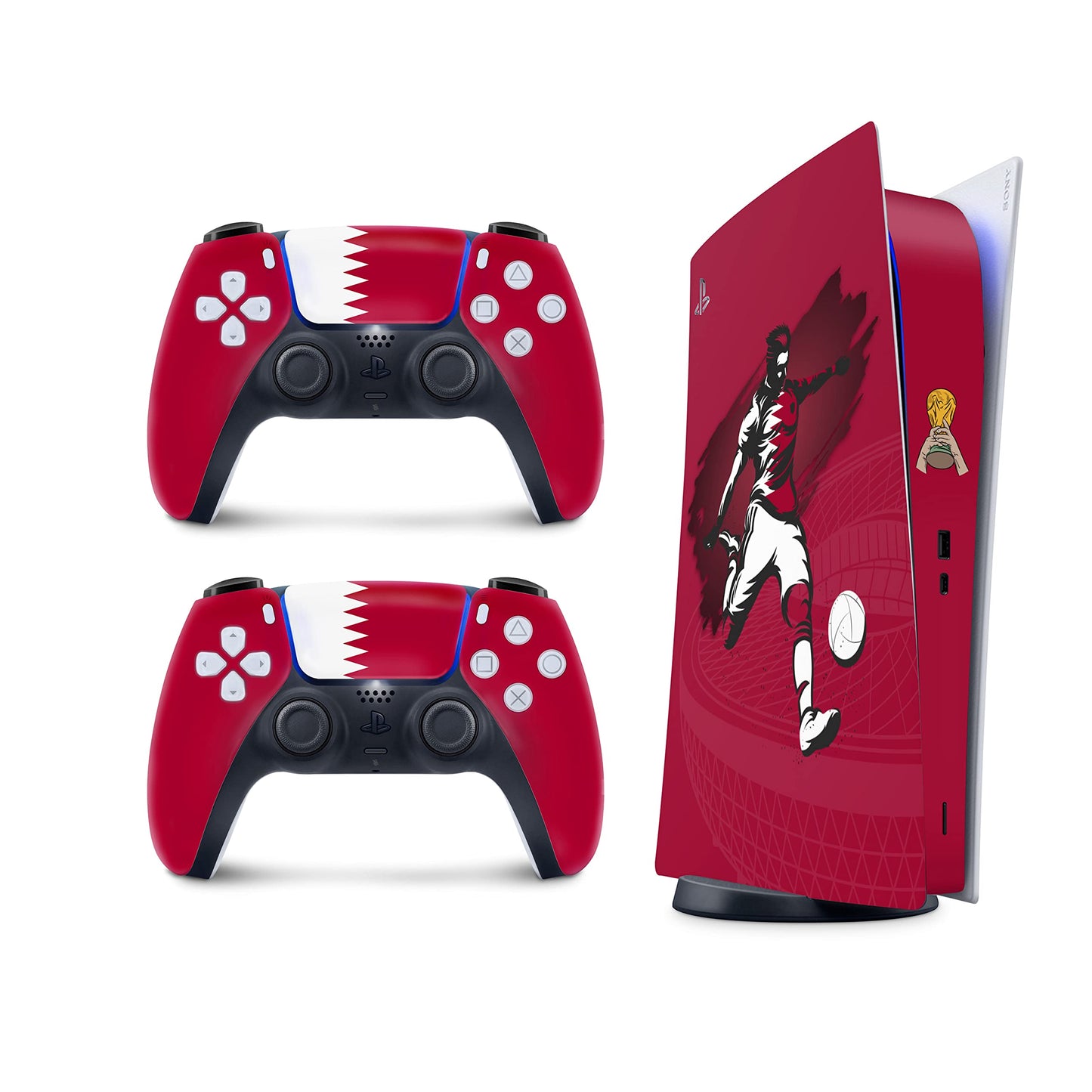 TACKY DESIGN World Cup Stickers 2022 Skin for Playstation 5 Console & 2 Controllers PS5 Soccer Stickers Skin Vinyl 3M Decal National Teams Stickers Full wrap Cover (Digital Edition Qatar Skin)