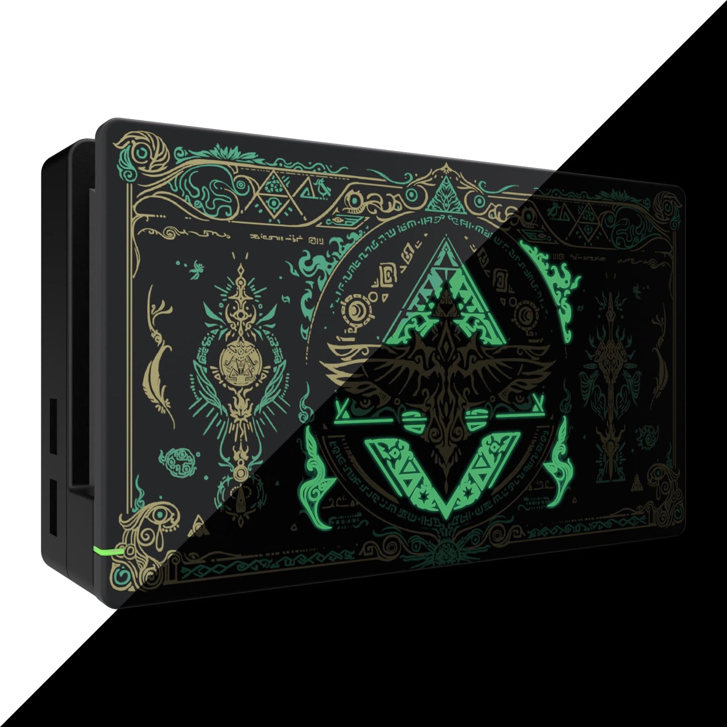 eXtremeRate Custom Soft Touch Grip Faceplate for Nintendo Switch Dock, Glow in Dark - Totem of Kingdom Black DIY Replacement Hou