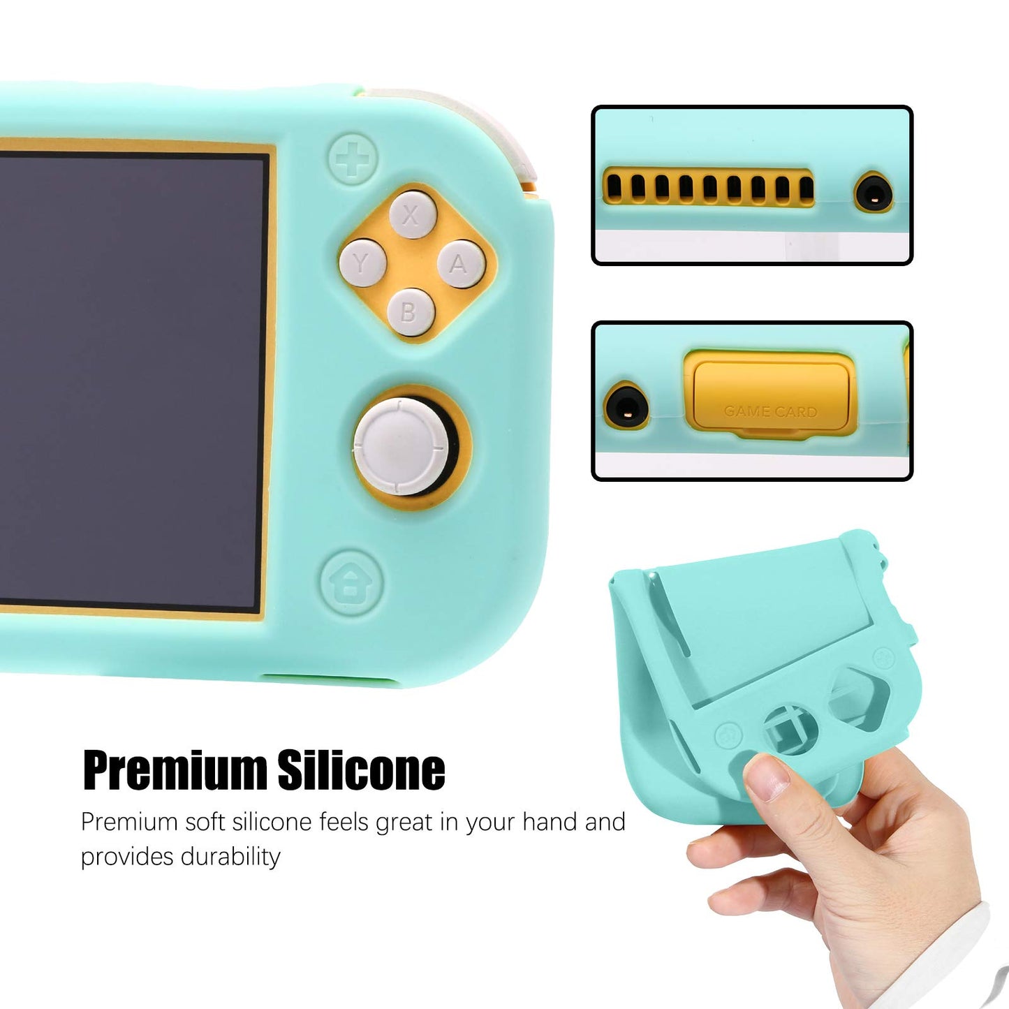 HEATFUN Silicone Case for Nintendo Switch Lite with Screen Protector, 6 Thumb Grips - Animal Crossing Blue