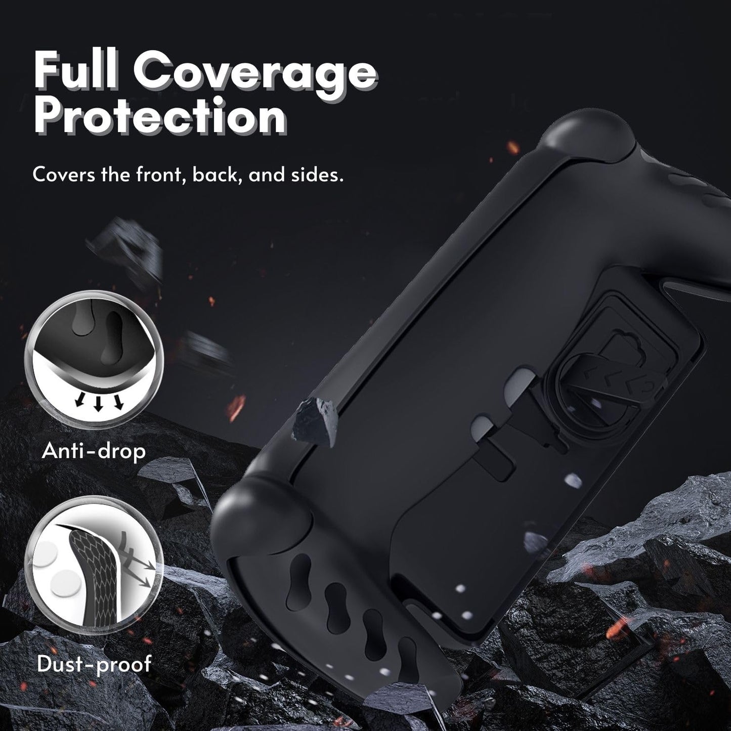 TNP Products PS5 Portal Full Protective Case Cover - Anti-Slip TPU, Detachable Front Shell, Built-in Kickstand, Black