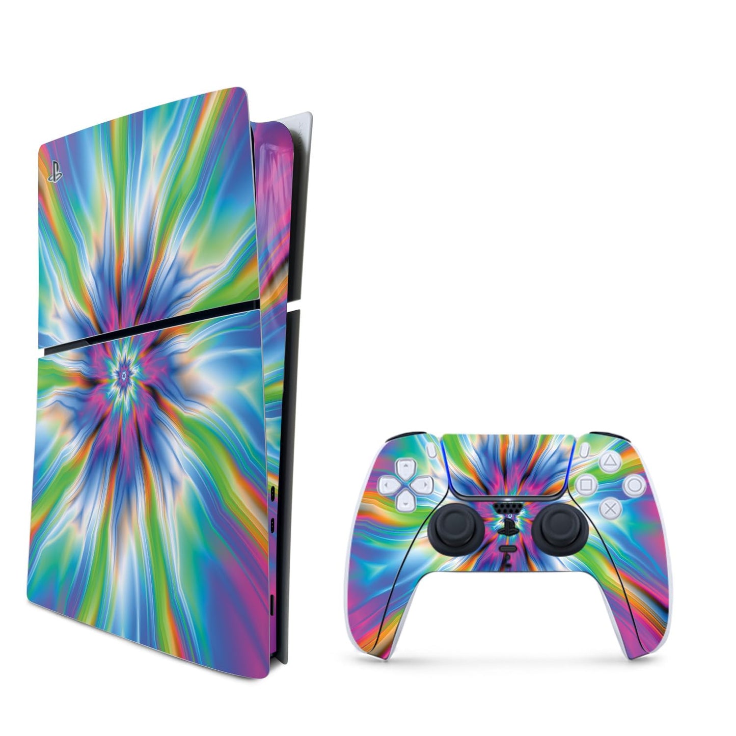 MightySkins Skin Compatible with Playstation 5 Slim Digital Edition Bundle - Prismatic Vortex | Protective Durable and Unique Vinyl Decal wrap Cover | Easy to Apply | Made in The USA