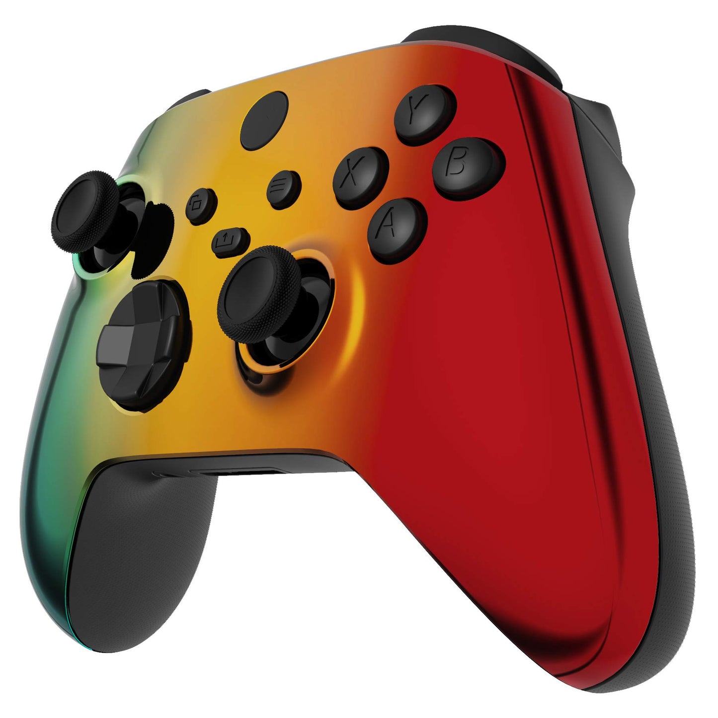 eXtremeRate Tri-Color Gradient Shell for Xbox Controller - Chrome Cyan Gold Red, Custom Plastic Faceplate, Model FX3D409
