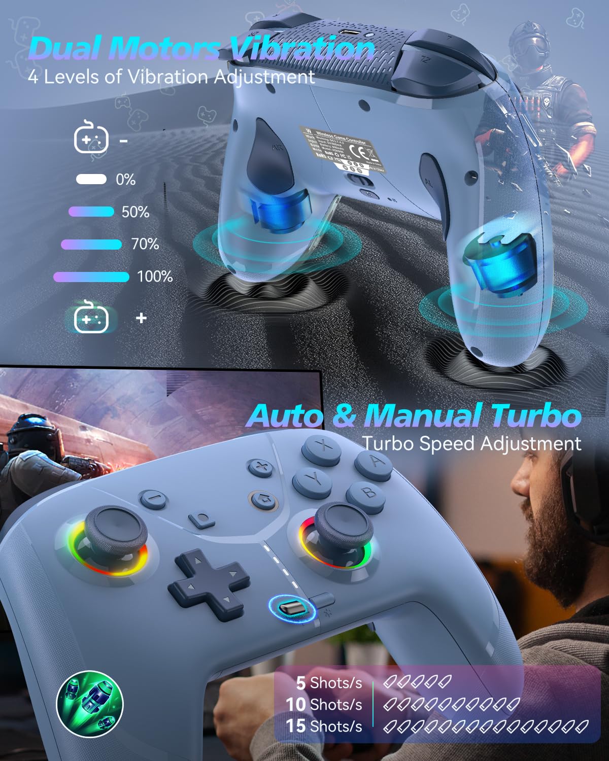 GMBACK Wireless Switch 2 Pro Controller - Macro, HD Rumble, Motion Control, Turbo, 800mAh, Royal Blue