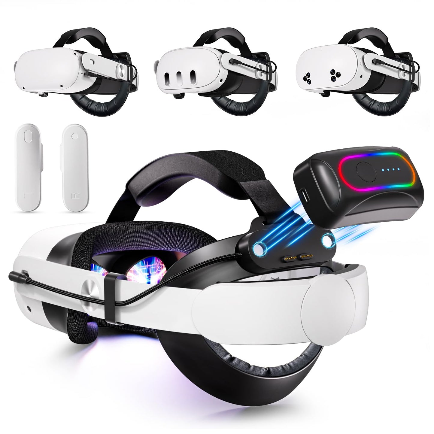 Saqico Battery Head Strap with Detachable Magnetic 10000mAh Pack - Battery Strap Compatible with Meta Quest 3/3S/2-20W Fast Charging VR Elite Strap Accessories for Extended 2-4H Playtime